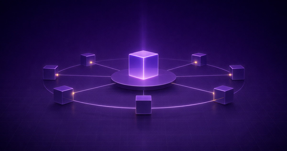 central cube connected to surrounding nodes, representing limited partners linked to a core investment structure