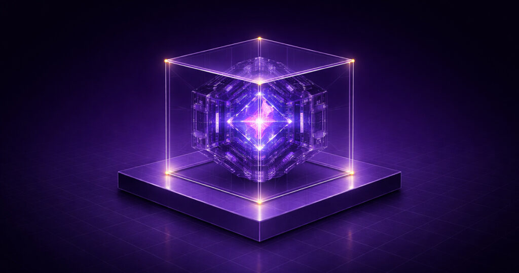 cube inside a transparent frame, symbolizing raising private capital through structured and secure investment systems