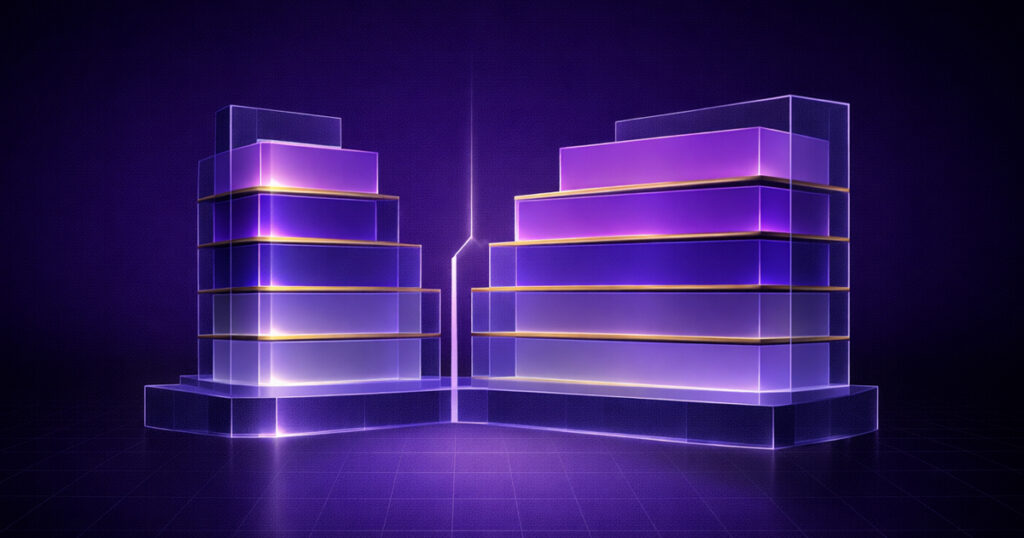 two side-by-side layered structures separated at the center, representing a comparison between Regulation A and Regulation D fundraising frameworks