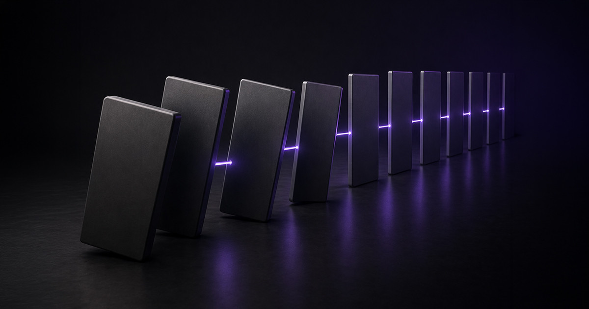 a row of connected standing panels linked by glowing purple lines, representing fundraising materials working together in sequence to support the capital-raising process
